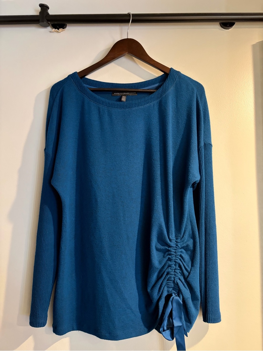 White House Black Market Teal Side-Ruched Long-Sleeve Top